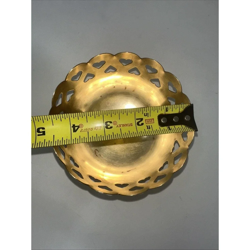 Vintage Solid Brass Heart Cut Out‎ Bowl Scalloped Edge India Polished Gold 4.75
